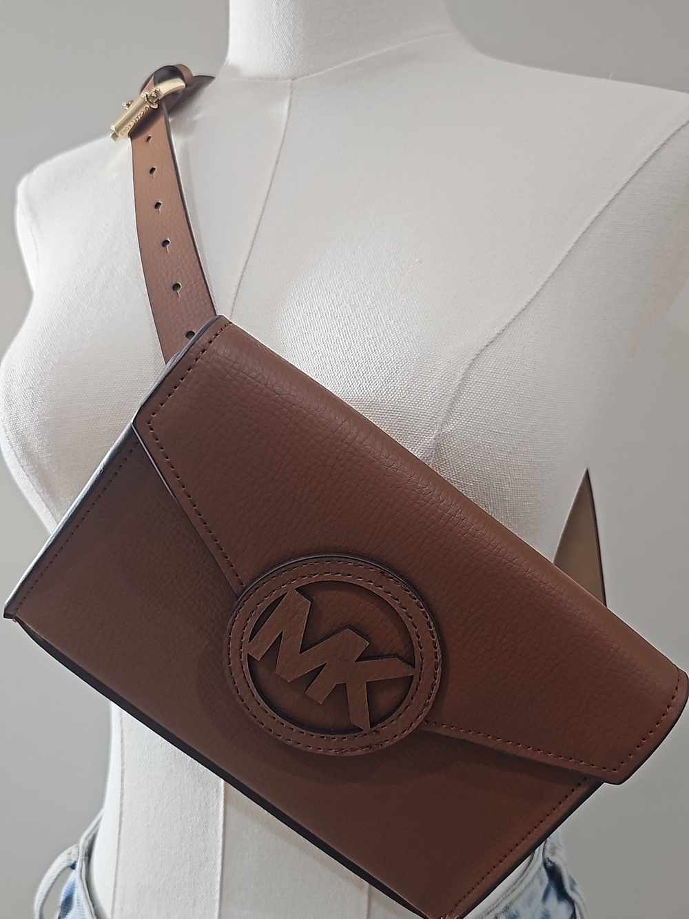 Michael Kors MK Fulton Belt Bag Fanny Pack Brown Luggage S/M NWT Genuine Leather